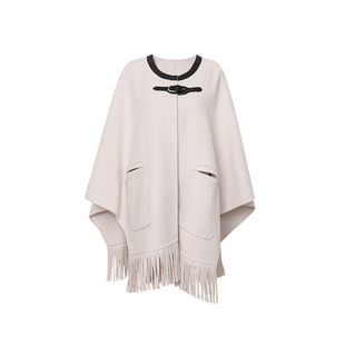 TOP家 律动美感 法式复古重工羊毛双面呢 大摆量流苏斗篷外套大衣