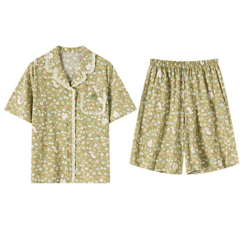 顶瓜瓜翻领印花短袖睡衣女夏季薄