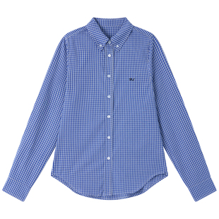 Halo Luu蓝色格子衬衫女秋季韩系上衣高级感休闲宽松复古长袖衬衣