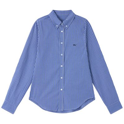 HaloLuu蓝色格子衬衫复古高级感