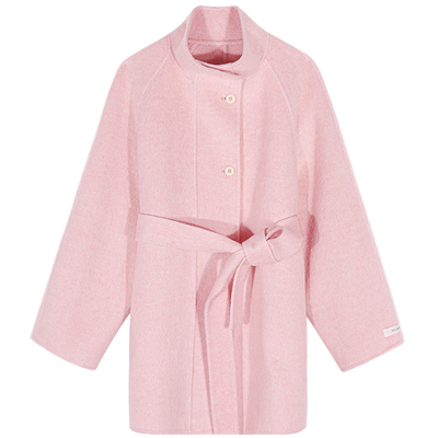 落落狷介粉色双面呢大衣女外套