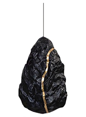 室内简约仿真造景石头金色软装玻璃钢泡沫雕塑悬浮墙上壁挂摆件