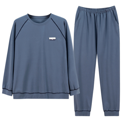 猫人春秋长袖纯棉薄款男睡衣