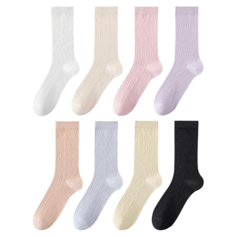 中筒袜子女夏季薄款紫色黑色白色堆堆袜无骨女生新款日系韩国可爱