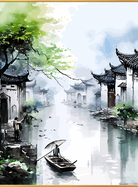新中式山水画diy客厅书房装饰