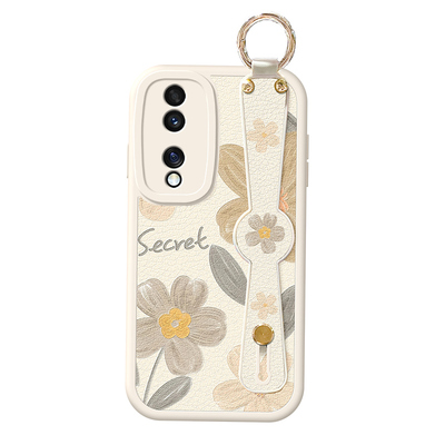 适用荣耀400手机壳300新款200pro斜挎背带挂绳90gt油画花朵100防摔70软硅胶60se简约50保护套pro腕带30s女80