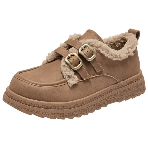 大东女鞋勃肯鞋2025冬季新款加绒保暖棉靴时尚平底女靴短靴雪地靴