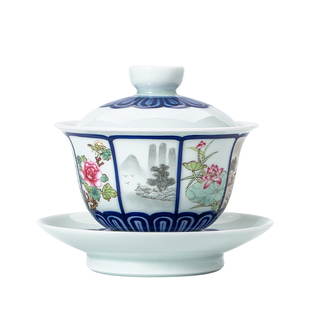 诚德轩陶瓷盖碗单个斗彩江山秀色景德镇三才杯大容量泡茶碗防烫手