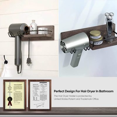 卫生间置物架壁挂式吹风机架悬浮墙上置物架木质浮动架浴室储物架