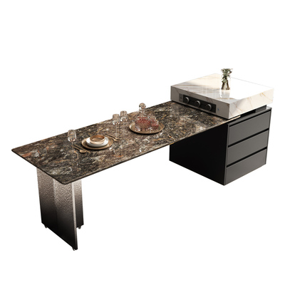 意式天然奢石岛台餐桌一体铂金钻可伸缩高级感别墅客厅中导台