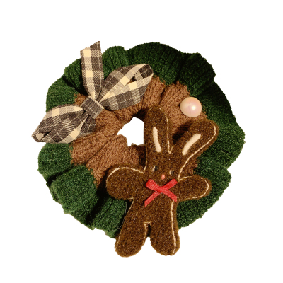 撞色蝴蝶结小兔毛线针织大肠发圈