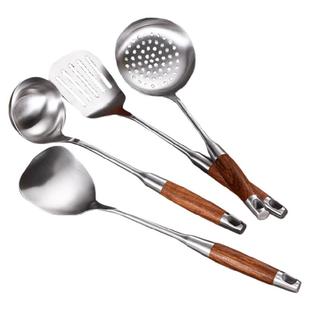 304不锈钢炒勺炒铲家用炒菜锅铲子花梨木柄厨师家用炒勺锅铲套装