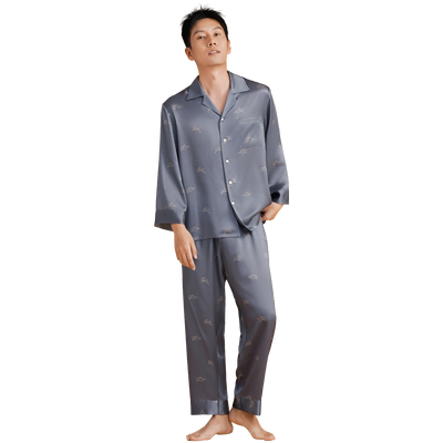 绣娘男士大展鸿兔印花真丝睡衣
