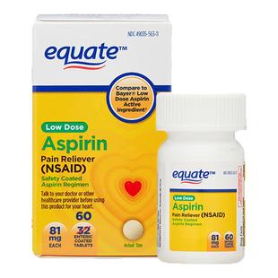 美国原装 equate低剂量阿司匹林肠溶片拜81mg尔正品药品60粒进口