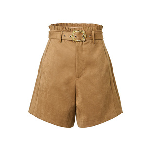 【商场同款】乡村巴恩风穿搭短裤通勤气质褶边绒感高腰设计25冬款