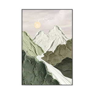 背有靠山客厅装饰画日照金山沙发背景墙挂画肌理感入户玄关山水画
