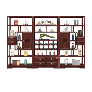 博古架实木展示柜博古架印尼酸枝置物架红木中式茶桌背景柜多宝阁