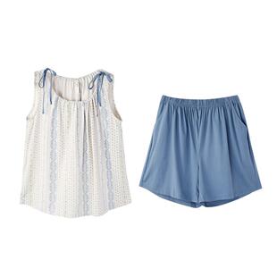 安之伴【巨凉感】睡衣女夏季纯棉背心短裤夏款宽松甜美碎花家居服