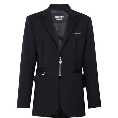 XG雪歌字母标签设计休闲西装时尚春季新款黑色绵羊毛长袖外套女装