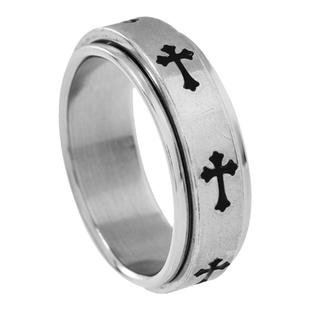 十字架钛钢男潮戒指ins单身戒嘻哈学生食指可旋转男生个性女指环