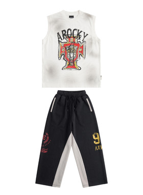 ROCKYROAD童装美式圆领字母图案印花无袖上衣潮牌hiphop街头风T恤