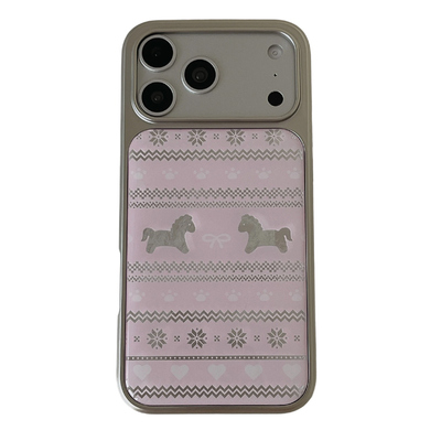 适用苹果手机壳ins粉色雪花木马