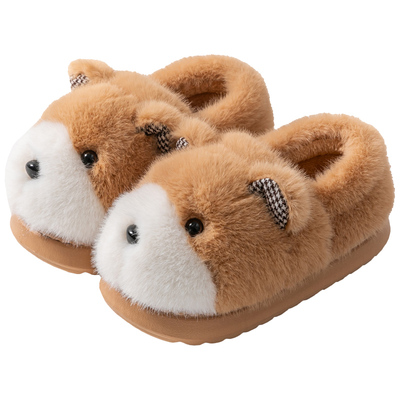 小熊儿童棉拖鞋冬季包跟毛绒保暖