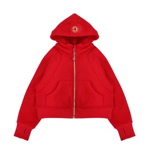 女童运动外套元旦新年儿童修身长袖服加绒卫衣连帽拜年服拉链开衫