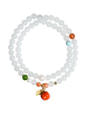 原创和田玉925银柿子女手链礼物