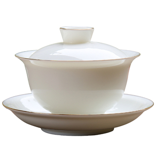 白瓷盖碗德化羊脂玉瓷三才碗大号茶杯家用陶瓷功夫茶具带盖泡茶碗