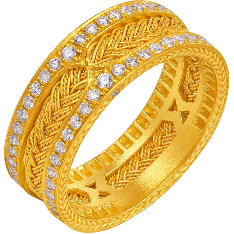 潮宏基花丝风雨桥黄金钻石戒指高级感非遗轻奢镶嵌生日礼物女 XW