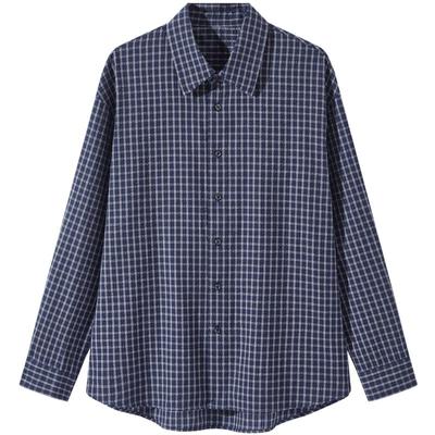 GXG男装 双色撞色格纹休闲时尚宽松翻领长袖衬衫  25年秋冬热卖