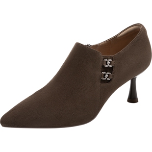 【静音系列】千百度细高跟深口单鞋女款春秋百搭气质短靴通勤踝靴