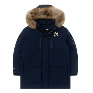 MLB藏青色羽绒服男女25冬季新款鹅绒张凌赫张康乐同款工装派克服