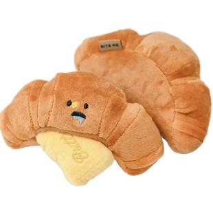 宠物狗狗玩具黄油牛角包藏食嗅闻发声玩具小型犬BB叫响纸毛绒泰迪