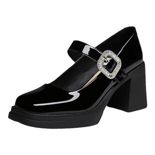 星期六粗跟黑色高跟鞋女款新款春季法式玛丽珍单鞋气质英伦小皮鞋