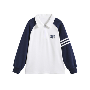 罗蒙男童Polo衫长袖t恤学院风儿童春秋2026男孩插肩袖卫衣早春装