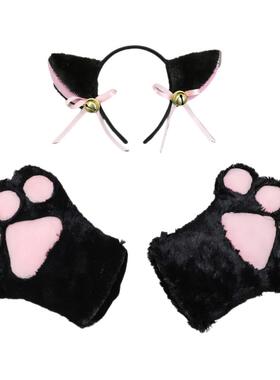 可爱日系猫爪Lolita发卡毛绒动物头饰铃铛猫耳朵发箍猫尾巴装饰女