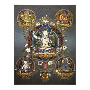 西藏唐卡掐丝珐琅彩佛像五部文殊佛像装饰画中式禅意客厅卧室挂画
