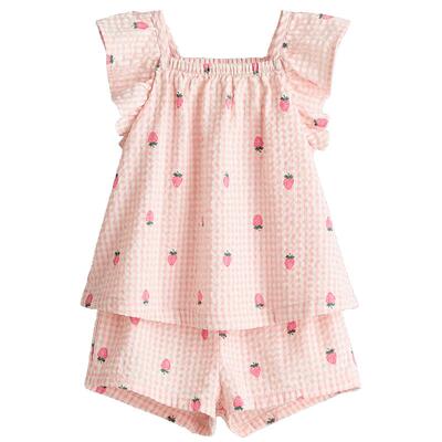 HM童装女婴套装2件式2026夏季小飞袖多巴胺洋气短袖短裤1123543