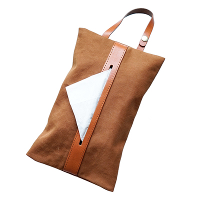复古文艺帆布牛皮创意家居纸巾袋