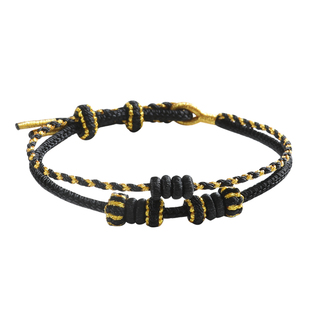 双层叠戴黑绳手链男女情侣可穿珠手工编织绳黄金路路通转运珠手绳