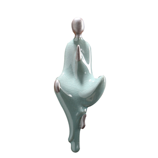 禅意陶瓷工艺品无相小佛新中式客厅书房玄关装饰哥窑创意人物摆件