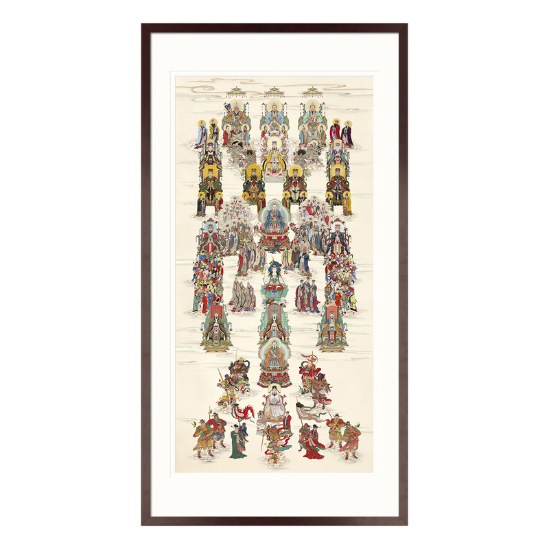 工笔神仙人物画像道家总真全神图道场法会佛堂供奉中式卷轴挂画框