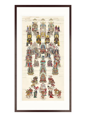 工笔神仙人物画像道家总真全神图道场法会佛堂供奉中式卷轴挂画框