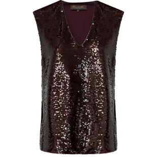 COCOBELLA轻奢亮片酒红无袖衬衫女夏静奢风可外穿背心上衣VT0033