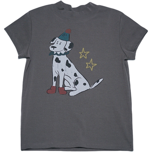 STILLYOU原创复古趣味斑点狗印花半高领修身短款辣妹T恤个性短袖