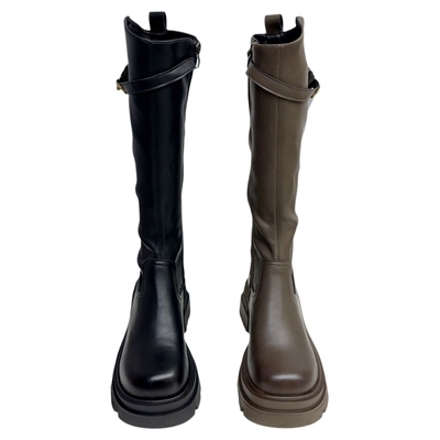 高筒加绒保暖真皮长靴子英伦风