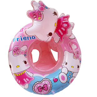 新款卡通粉色KT猫咪儿童加厚游泳圈女童宝宝拍照座圈充气网红道具