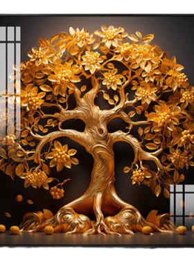 发财树单幅高级感玄关过道装饰画